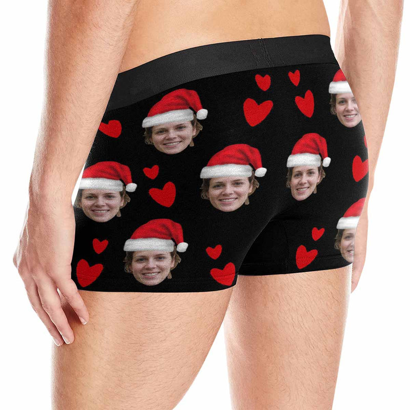 FacePajamas Men Underwear Custom Boxer Briefs with Face I Licked It Christmas Hat Personalized Red Love Heart Boxer Briefs For Valentine's Day Gift