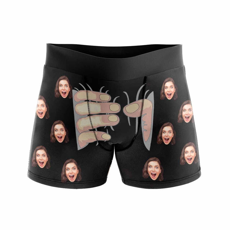 FacePajamas Men Underwear Custom Boxers Personalized Underwear with Face Custom Black Hand Men's All-Over Print Boxer Briefs