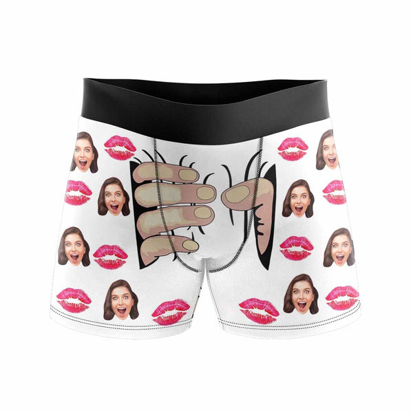 FacePajamas Men Underwear Custom Boxers Personalized Underwear with Face Custom White Hand Men's All-Over Print Boxer Briefs