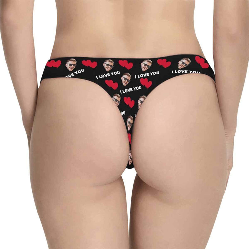 FacePajamas Women Underwear Custom couple matching underwear love heart with face personalized mens boxer briefs womens classic thongs, Valentine's Day Gift