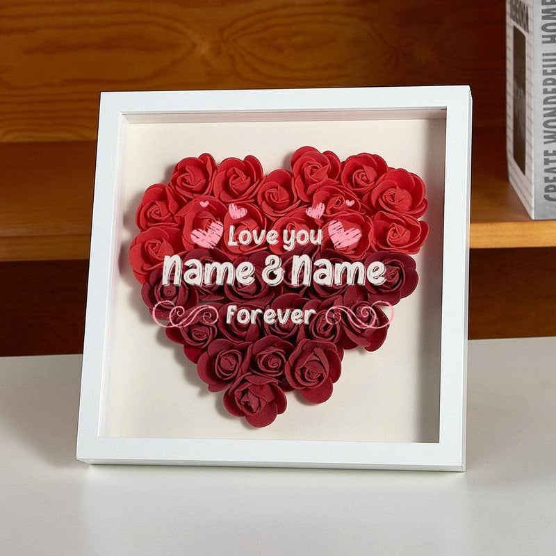 FacePajamas Valentine Gift Custom Couple Name Heart-shaped Paper Flower Shadow Box Valentine's Gift For Her