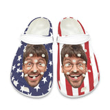 FacePajamas Hole Shoes-2ML-ZD Custom Face American Flag Hole Shoes Personalized Photo Clog Shoes Unisex Adult Funny Slippers (DHL is not supported)