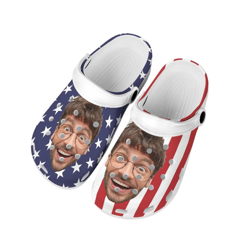 FacePajamas Hole Shoes-2ML-ZD Custom Face American Flag Hole Shoes Personalized Photo Clog Shoes Unisex Adult Funny Slippers (DHL is not supported)