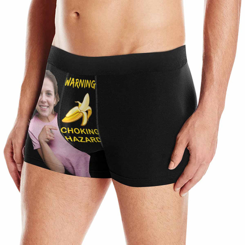 FacePajamas Men Underwear Custom Face Banana Warning Men's Boxer Briefs Made for You Personalized Briefs For Valentine's Day Gift