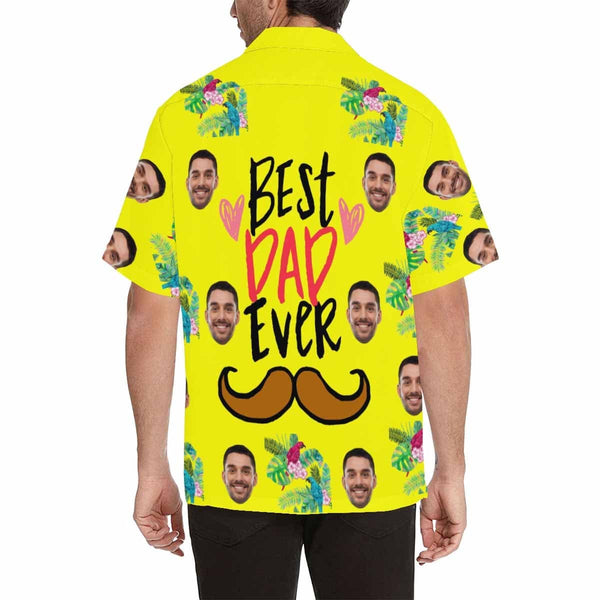 FacePajamas Hawaiian Shirt Custom Face Best Dad Ever Yellow Men's All Over Print Hawaiian Shirt