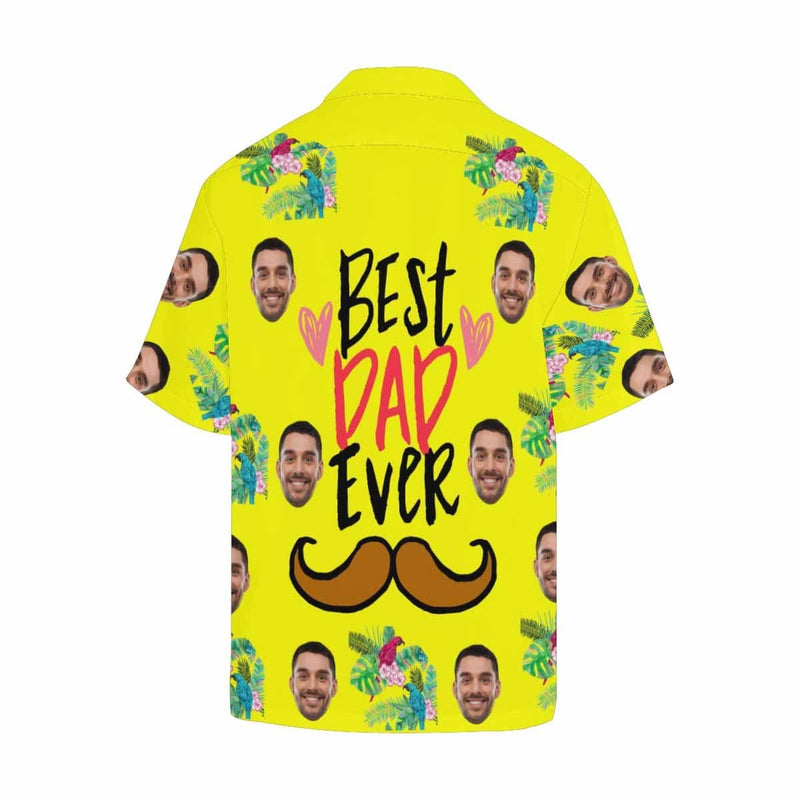 FacePajamas Hawaiian Shirt Custom Face Best Dad Ever Yellow Men's All Over Print Hawaiian Shirt