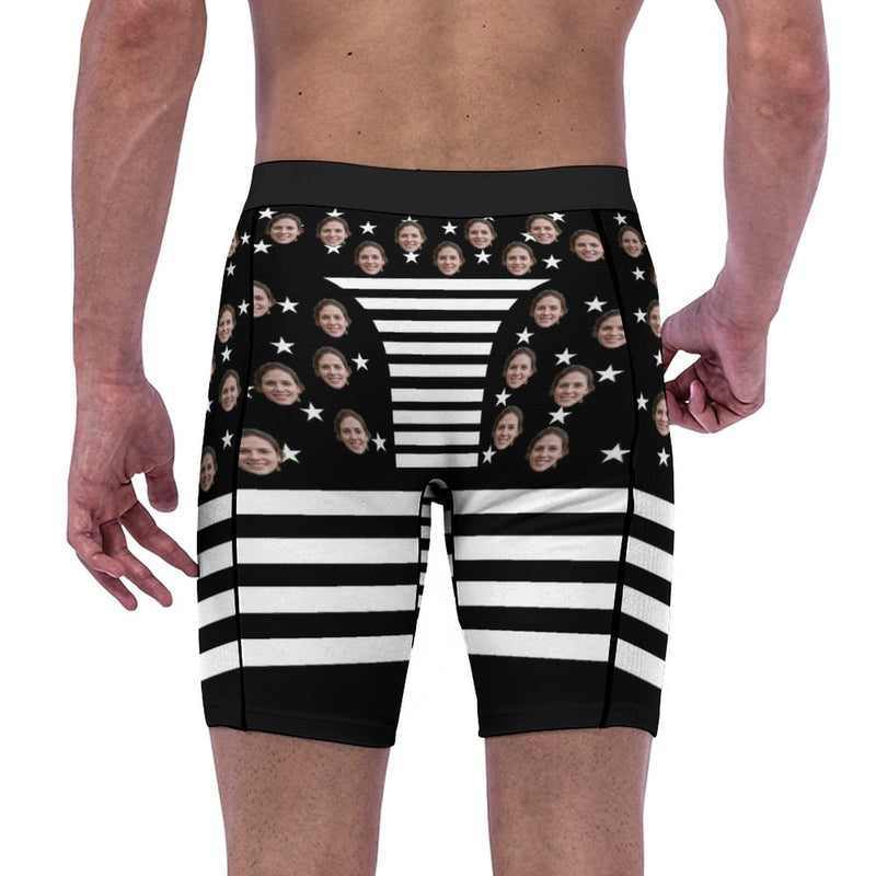 FacePajamas Sports Briefs-2GG-SDS Custom Face Black Stripe Men's Sports Boxer Briefs Made Your Own Underwear For Valentine's Day Gift