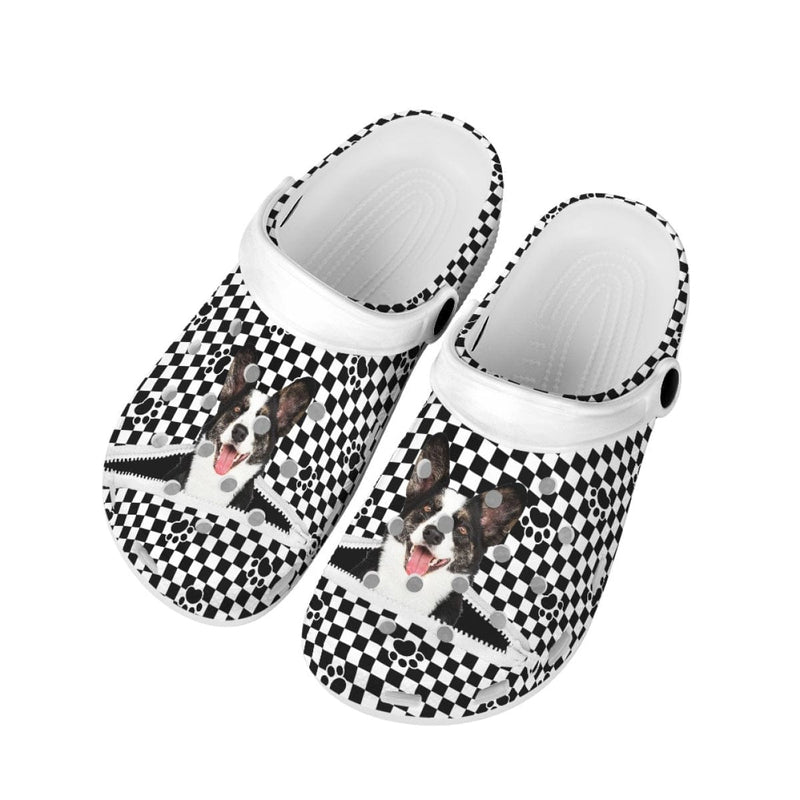 FacePajamas Hole Shoes-2ML-ZD Custom Face Black&White Grid Zipper Hole Shoes Personalized Photo Clog Shoes Unisex Adult Funny Slippers (DHL is not supported)