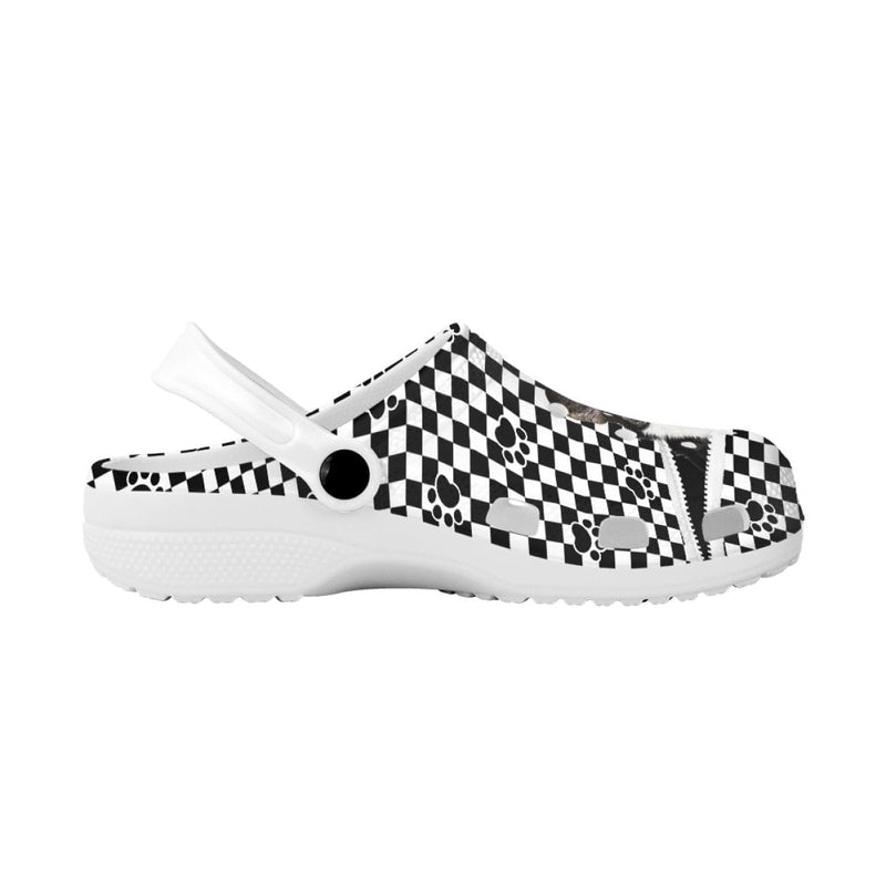 FacePajamas Hole Shoes-2ML-ZD Custom Face Black&White Grid Zipper Hole Shoes Personalized Photo Clog Shoes Unisex Adult Funny Slippers (DHL is not supported)