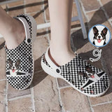 FacePajamas Hole Shoes-2ML-ZD Custom Face Black&White Grid Zipper Hole Shoes Personalized Photo Clog Shoes Unisex Adult Funny Slippers (DHL is not supported)