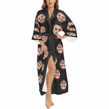 FacePajamas Pajama Robe Custom Face Black Women's Long Pajamas Personalized Photo Long Pajamas Kimono Robe