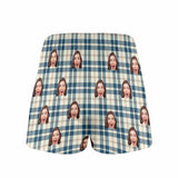 FacePajamas Men Underwear-shorts Custom Face Blue Line Plaid Boxer Shorts Pure Cotton Shorts for Men