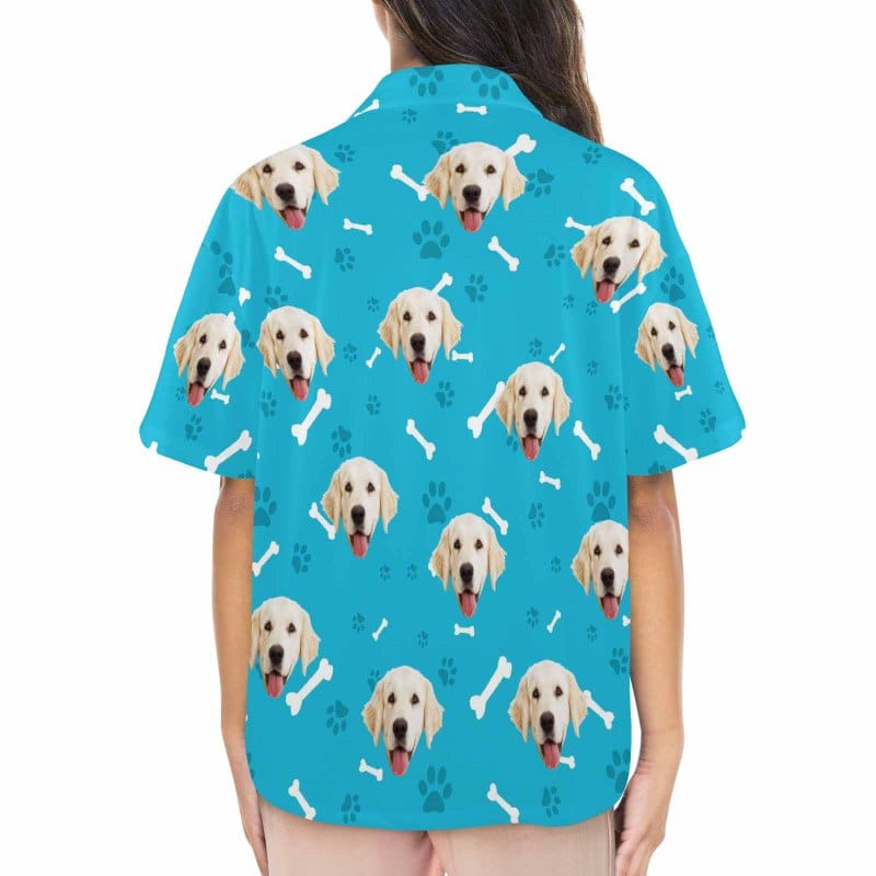 FacePajamas Pajama Tops Custom Face Blue Paws&Bone Women's V-Neck Short Sleeve Pajama Tops Bottoms Personalized Pajamas Loungewear