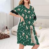 FacePajamas Pajama Dress-1YN-Blue Custom Face Bones Women's V-Neck Short Sleeved Nightdresses Personazlied Sleep Dress