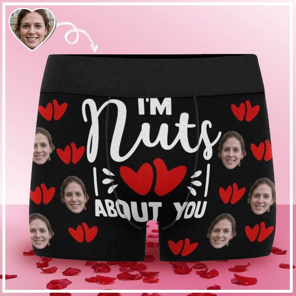 FacePajamas Men Underwear Custom Face Boxer Briefs I'm Nuts About You Personalized Photo Undies Face Boxer Underwear Valentine's Day for Him