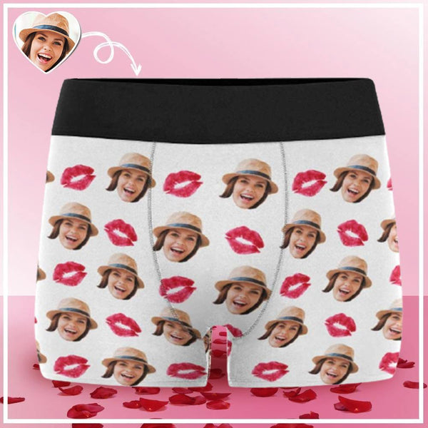 FacePajamas Men Underwear Custom Face Boxer Briefs Red Lip Personalized Face Undies for Men Put your Face on Underwear For Valentine's Day Gift