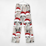 FacePajamas Pajama Pants& Bandana-2ML-SDS Custom Face Cat Christmas Red Hat Pajama Pants and Pet Dog Bandana