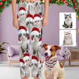 FacePajamas Pajama Pants& Bandana-2ML-SDS Custom Face Cat Christmas Red Hat Pajama Pants and Pet Dog Bandana