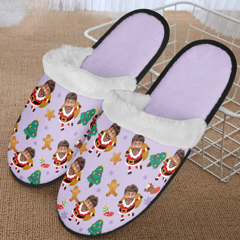 FacePajamas Slippers-2ML-ZD Custom Face Christmas Fuzzy Slippers for Women and Men Personalized Photo Non-Slip Slippers Indoor Warm House Shoes