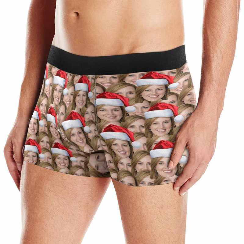 FacePajamas Men Underwear Custom Face Christmas Hat Men's Boxer Briefs Print Your Own Personalized Underwear For Valentine's Day Gift