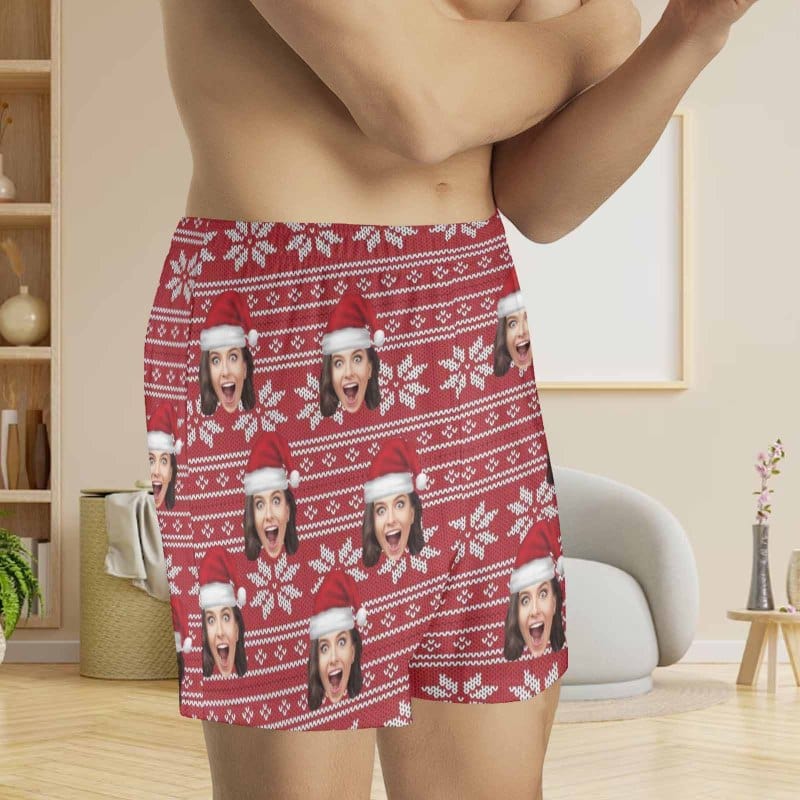 FacePajamas Men Underwear-shorts Custom Face Christmas Hat X-mas Boxer Shorts Pure Cotton Shorts for Men