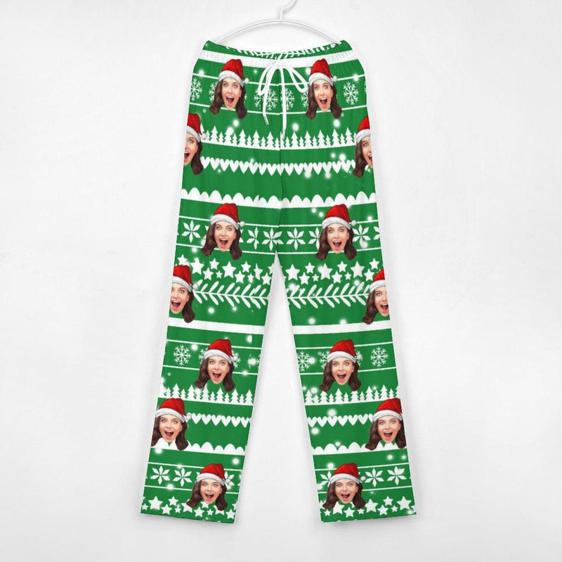 FacePajamas Pajama Pants& Bandana-2ML-SDS Custom Face Christmas Red Hat Snowflake Pajama Pants and Pet Dog Bandana