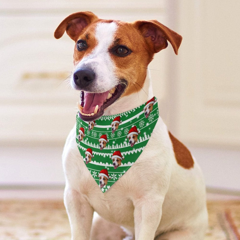 FacePajamas Pajama Pants& Bandana-2ML-SDS Custom Face Christmas Red Hat Snowflake Pajama Pants and Pet Dog Bandana