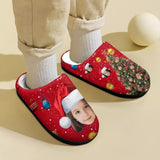 FacePajamas Slippers-2ML-ZD Custom Face Christmas Tree Cotton Slippers for Adult&Kids Personalized Non-Slip Slippers Warm House Shoes