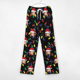 FacePajamas Pajama Pants& Bandana-2ML-SDS Custom Face Colored Light Bulbs Christmas Pajama Pants and Pet Dog Bandana