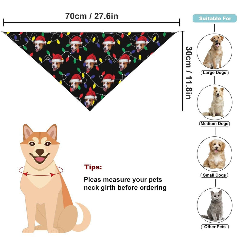 FacePajamas Pajama Pants& Bandana-2ML-SDS Custom Face Colored Light Bulbs Christmas Pajama Pants and Pet Dog Bandana