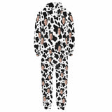 FacePajamas Hooded Onesie-2ML-ZD Custom Face Cow Pattern Unisex Adult Hooded Onesie Jumpsuits with Pocket Personalized Zip One-piece Pajamas for Men and Women