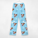 FacePajamas Pajama Pants& Bandana-2ML-SDS Custom Face Dog Bone Paw Print Blue Background Pajama Pants and Pet Dog Bandana