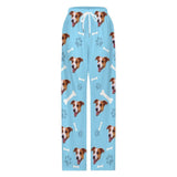 FacePajamas Pajama Pants& Bandana-2ML-SDS Custom Face Dog Bone Paw Print Blue Background Pajama Pants and Pet Dog Bandana