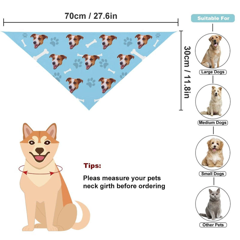 FacePajamas Pajama Pants& Bandana-2ML-SDS Custom Face Dog Bone Paw Print Blue Background Pajama Pants and Pet Dog Bandana