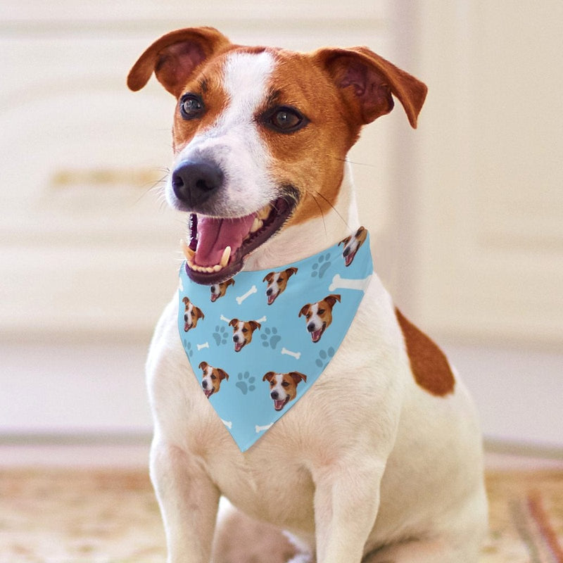 FacePajamas Pajama Pants& Bandana-2ML-SDS Custom Face Dog Bone Paw Print Blue Background Pajama Pants and Pet Dog Bandana