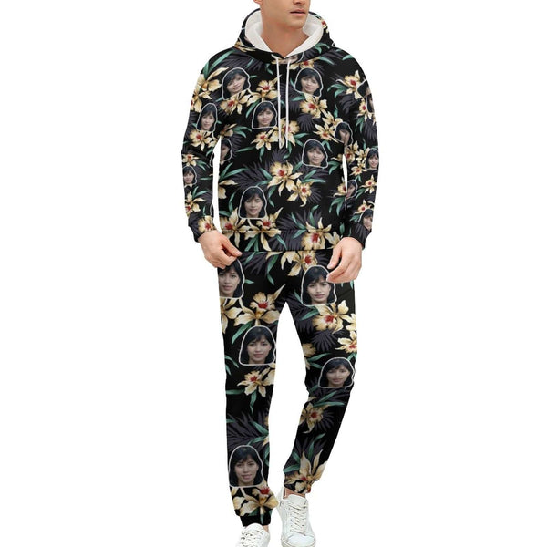 FacePajamas Hoodie Set-2WH-SDS Custom Face Flower Hoodie Sweatpant Set Personalized Unisex Loose Hoodie Top Outfits