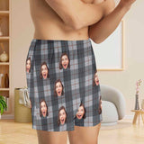 FacePajamas Men Underwear-shorts Custom Face Gray Line Plaid Boxer Shorts Pure Cotton Shorts for Men