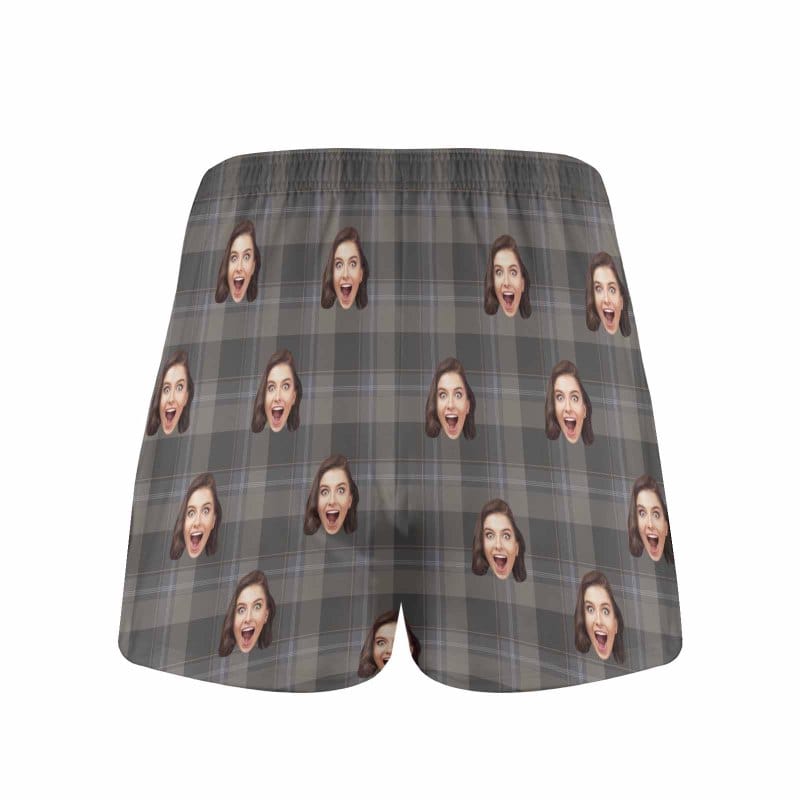 FacePajamas Men Underwear-shorts Custom Face Gray Plaid Boxer Shorts Pure Cotton Shorts for Men