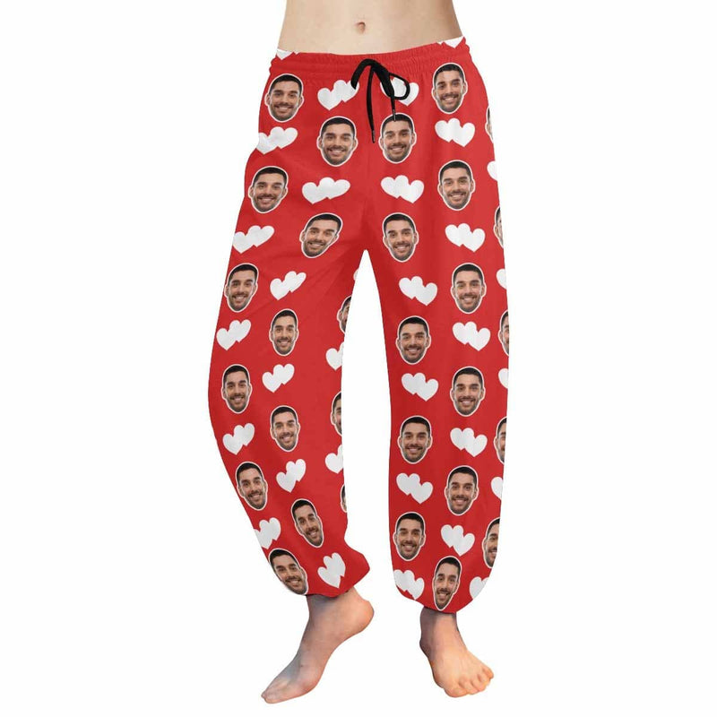 FacePajamas Sweatpants Custom Face Harem Pants White Heart Unisex All Over Print Red Personalized Yoga Pants