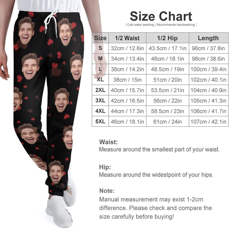 FacePajamas Sweatpants-2WH-SDS Custom Face Heart Black Sweatpants Unisex Personalized Closed Bottom Casual Joggers