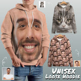 FacePajamas Hoodie-2WH-SDS Custom Face Hoodie Design Personalized Cat Seamless Big Face Unisex Loose Hoodie Custom Large Size Hooded Pullover