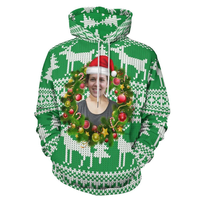 FacePajamas Hoodie-2WH-SDS Custom Face Hoodie Design Your Own Hoodie Green Plus Size for Him Her Personalized Photo Unisex Loose Hoodie Custom Top Outfits for Christmas