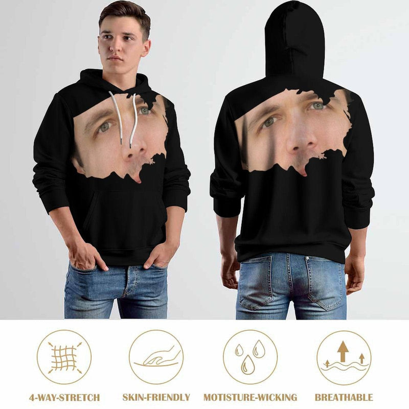 FacePajamas Hoodie-2WH-SDS Custom Face Hoodie Irregular Shape Unisex Large Size Hooded Pullover Personalized Big Face Loose Hoodie Top Outfits