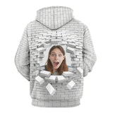 FacePajamas Hoodie-2WH-SDS Custom Face Hoodie White Wall Background Large Size Hooded Pullover Personalized Big Face Loose Design?Your?Own?Hoodie