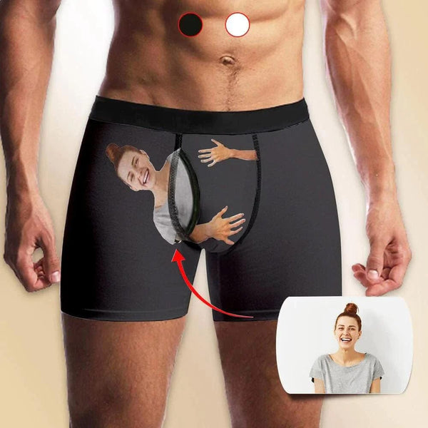 FacePajamas Men Underwear Custom Face Hug My Love Men's Pocket Boxer Briefs Print Your Own Personalized Underwear For Valentine's Day Gift