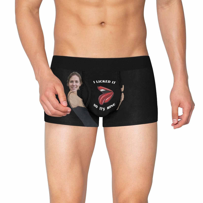 FacePajamas Men Underwear Custom Face I Licked It Men's Pocket Boxer Briefs Put Your Face on Underwear with Custom Image