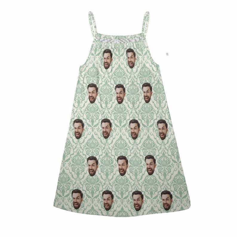 FacePajamas Pajama-2ML-ZD Custom Face Light Green Floral Women Suspender Nightdress Sleeveless Nightgown Soft Sleep Dress