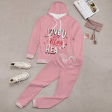 FacePajamas Hoodie Set-2WH-SDS Custom Face Love U Pink Hoodie Sweatpant Set Personalized Unisex Loose Hoodie Top Outfits
