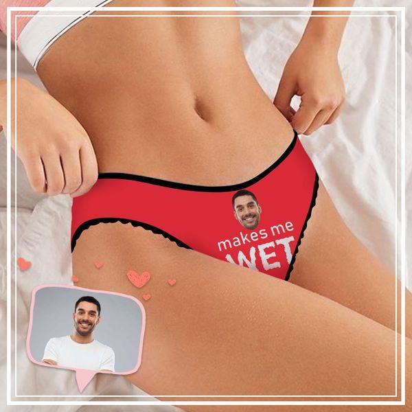 FacePajamas Women Underwear Custom Face Makes Me Wet Underwear Personalized Photo Women's Panties All Over Print High-cut Briefs