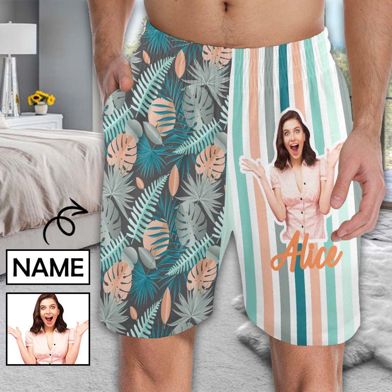 FacePajamas Pajama Shorts Custom Face Men's Pajama Shorts Personalized Tropical Print Sleepwear Shorts